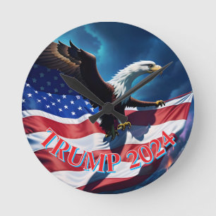 American Flag American Eagle TRUMP 2024 Runde Wanduhr