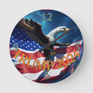 American Flag American Eagle TRUMP 2024 Runde Wanduhr