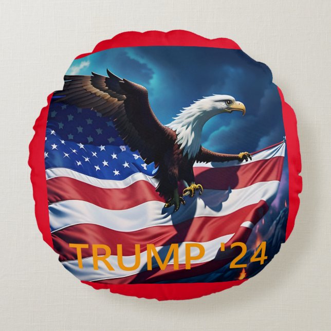 American Flag American Eagle TRUMP 2024 Rundes Kissen (Vorderseite)