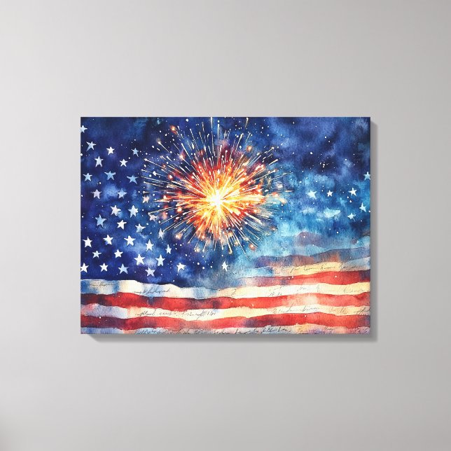 American flag and fireworks & U.S. Pledge. Art Leinwanddruck (Vorderseite)