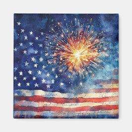 American flag and fireworks & U.S. Pledge. Magnet