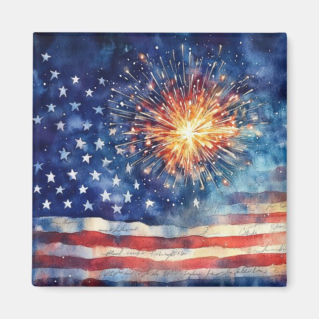American flag and fireworks & U.S. Pledge. Magnet (Vorne)