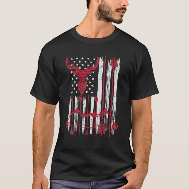 American Flag Archery Bow Deer Bowhunting T-Shirt (Vorderseite)