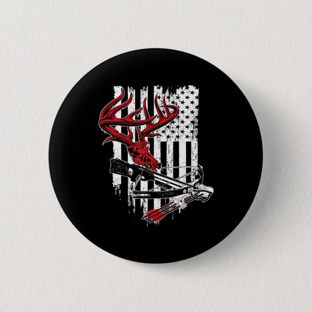 American Flag Archery Bow Jagd Hirschschädel Cros Button (Vorderseite)