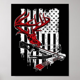 American Flag Archery Bow Junting - Deer Skull Cro Poster