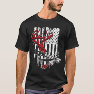 American Flag Archery Bow Junting - Deer Skull Cro T-Shirt