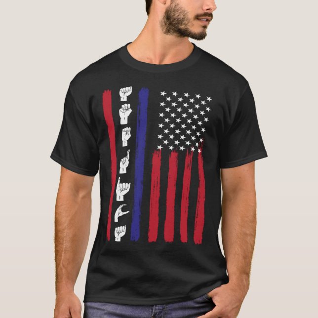 American Flag ASL American Sign Language America U T-Shirt (Vorderseite)