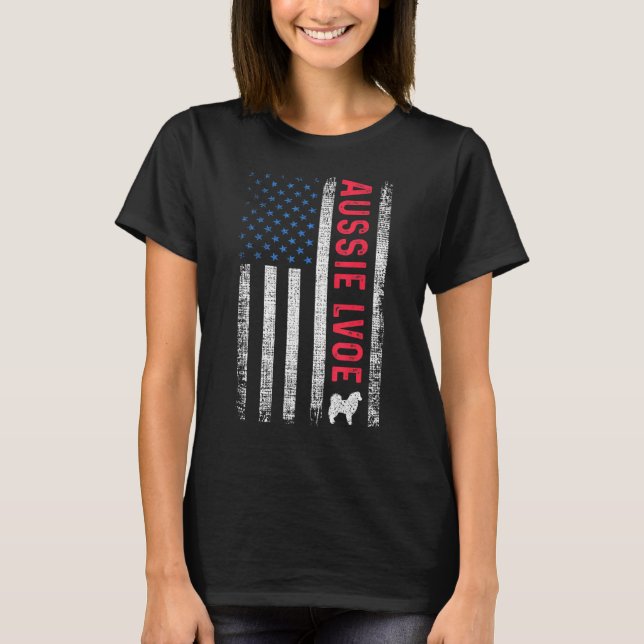 American Flag Aussie Liebe Australian Shepherd T-Shirt (Vorderseite)