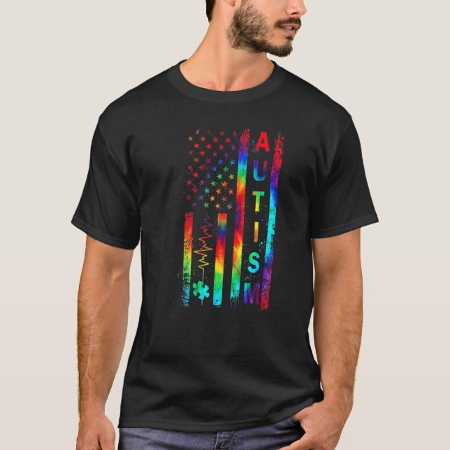 American Flag Autism Awareness Teacher Mom Support T-Shirt (Vorderseite)
