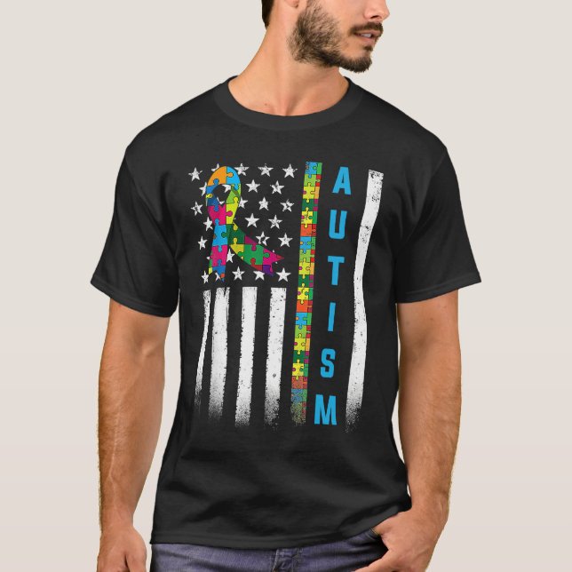 American Flag Autism Awareness Teacher Mom Support T-Shirt (Vorderseite)