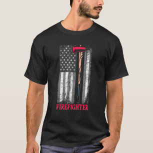 American Flag Ax Thin Red Line Patriot Firefighter T-Shirt