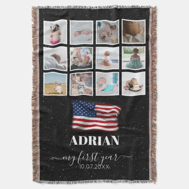 American Flag Baby First Year Foto Collage Decke (Vorderseite Vertikal)
