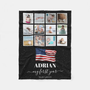 American Flag Baby First Year Foto Collage Fleecedecke