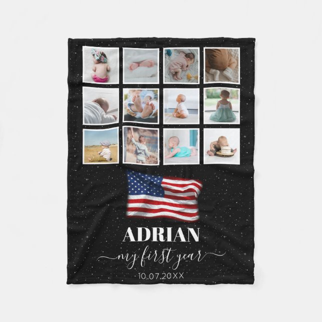American Flag Baby First Year Foto Collage Fleecedecke (Vorderseite)