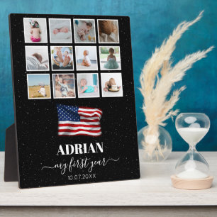 American Flag Baby First Year Foto Collage Fotoplatte