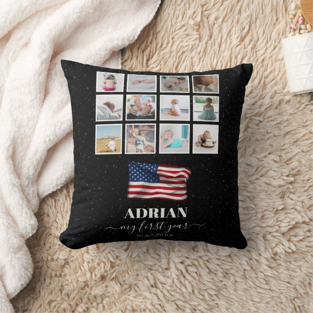 American Flag Baby First Year Foto Collage Kissen (Decke)
