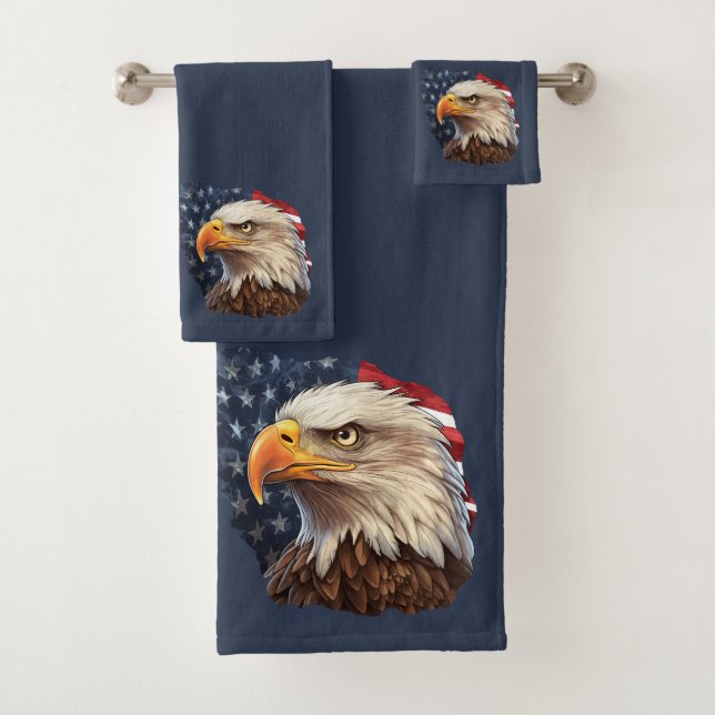 American Flag Bald Eagle Badhandtuch Set (Insitu)