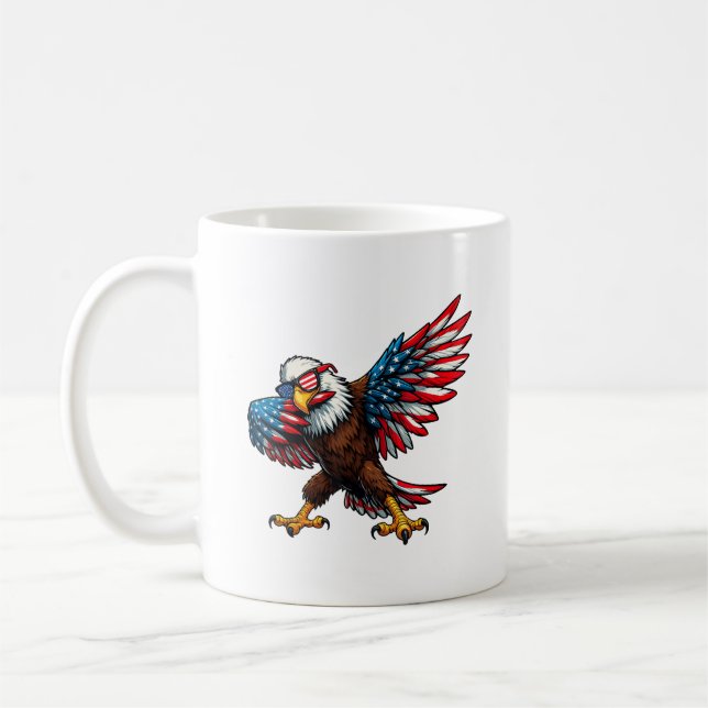 American Flag Bald Eagle Dabbing Happy 4. Juli Kaffeetasse (Links)