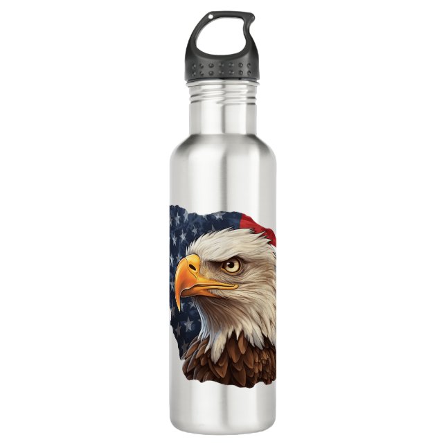 American Flag Bald Eagle Edelstahlflasche (Vorderseite)