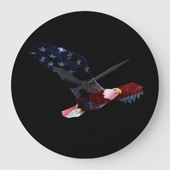 American Flag Bald Eagle Große Wanduhr (Vorderseite)