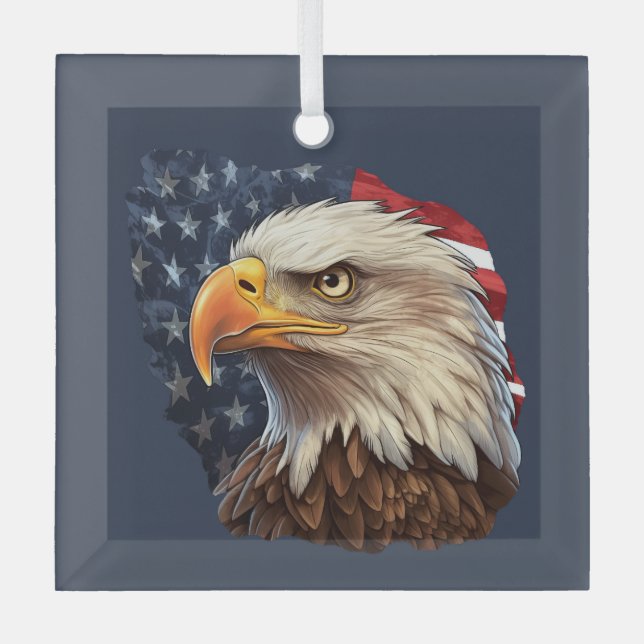 American Flag Bald Eagle Ornament Aus Glas (Vorderseite)