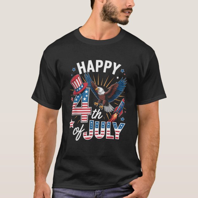 American Flag Bald Eagle Patriotic Happy 4th of Ju T-Shirt (Vorderseite)