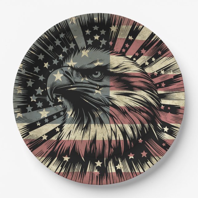 American Flag Bald Eagle Patriotic Pappteller (Vorderseite)