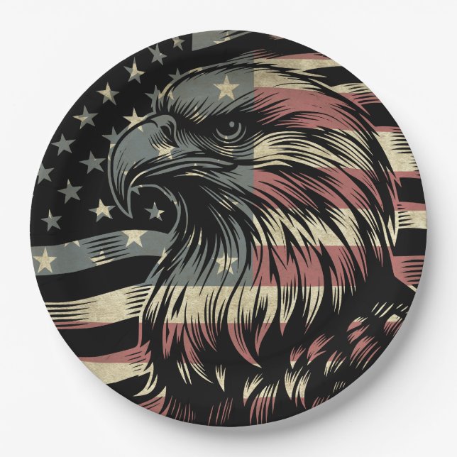 American Flag Bald Eagle Patriotic Pappteller (Vorderseite)