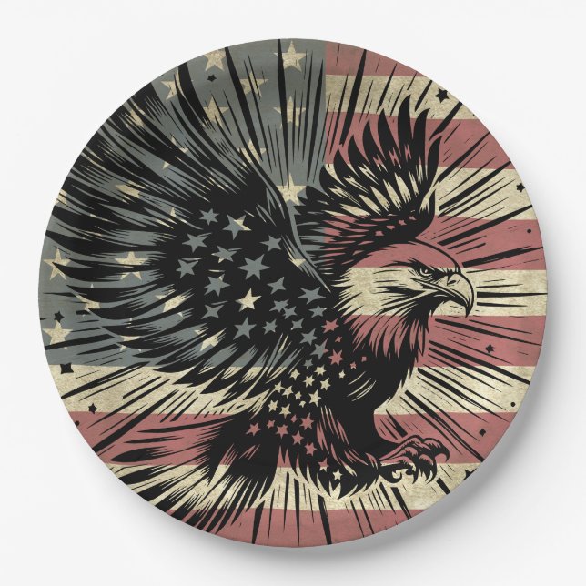 American Flag Bald Eagle Patriotic Pappteller (Vorderseite)