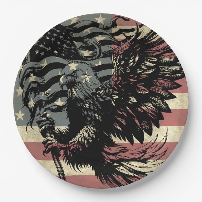 American Flag Bald Eagle Patriotic Pappteller (Vorderseite)