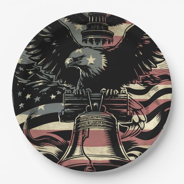 American Flag Bald Eagle Patriotic Pappteller (Vorderseite)