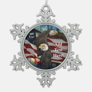 American Flag Bald Eagle Schneeflocken Zinn-Ornament