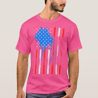 American Flag Barbells Patriotic Weightlift Gym T-Shirt