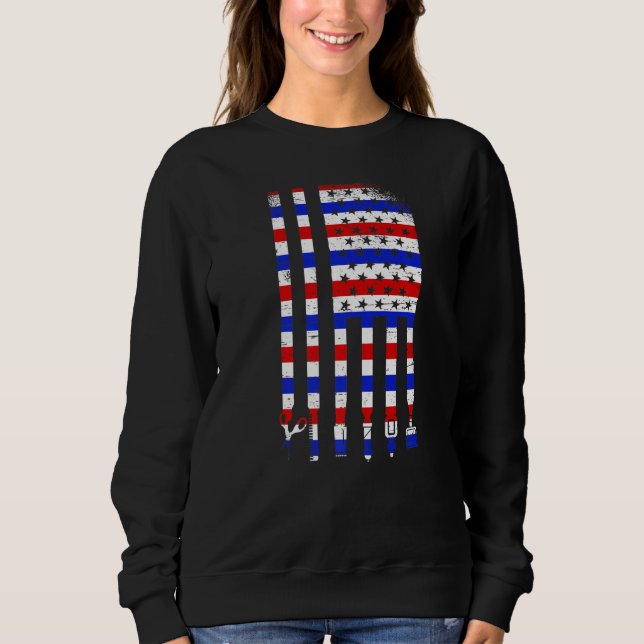 American Flag Barber Scissor Barbershop Cut Trim B Sweatshirt (Vorderseite)