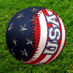 American Flag Baseball<br><div class="desc">Benutzen Sie Ihren eigenen Text,  um dieses patriotische Baseball,  das von der US-Flagge mit abwechselnden roten und weißen Streifen inspiriert wurde,  mit glänzenden Silberstern auf dunkelblauem Hintergrund zu gestalten!</div>