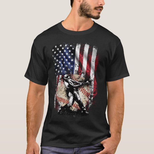 American Flag Baseball Lover USA 4. Juli T-Shirt (Vorderseite)