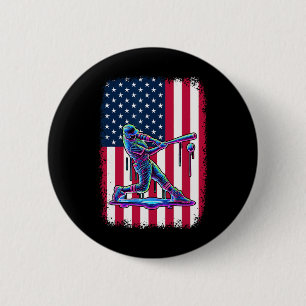 American Flag Baseball Player Bat Patriotic 4. Button