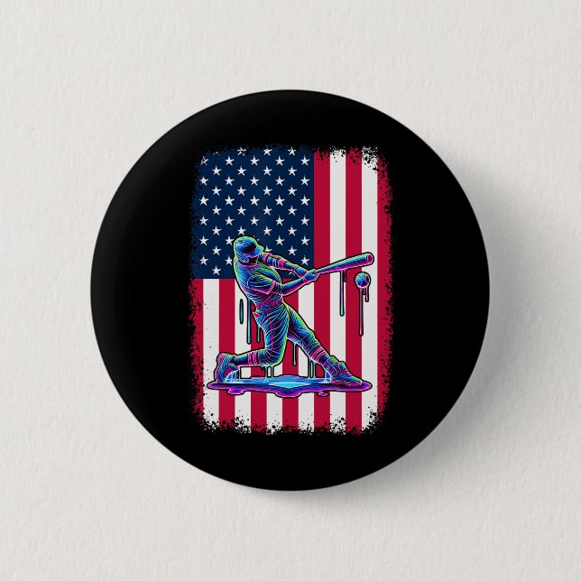 American Flag Baseball Player Bat Patriotic 4. Button (Vorderseite)