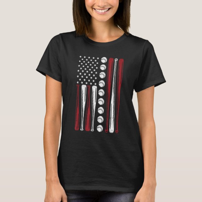 American Flag Baseball Red White Blue 4th of July  T-Shirt (Vorderseite)