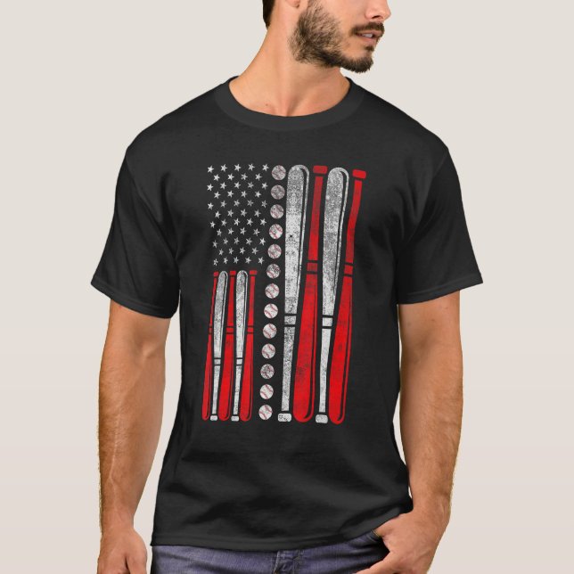 American Flag Baseball Red White Blue 4th Of July  T-Shirt (Vorderseite)