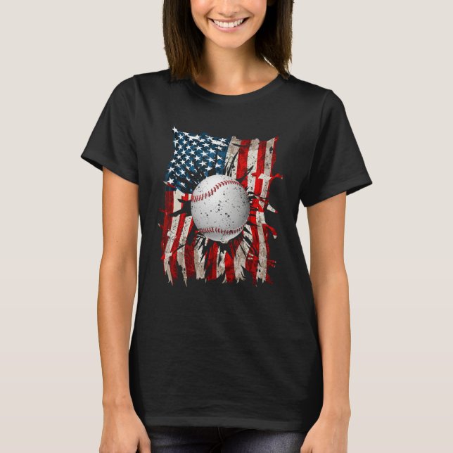 American Flag Baseball Red White Blue 4th of July  T-Shirt (Vorderseite)
