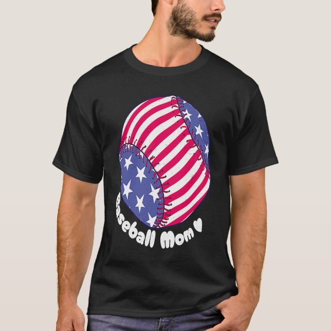 American Flag Baseball Softball Mom Mother Mama Co T-Shirt (Vorderseite)