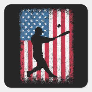 American Flag Baseball Team Geschenk für Men Boys Quadratischer Aufkleber