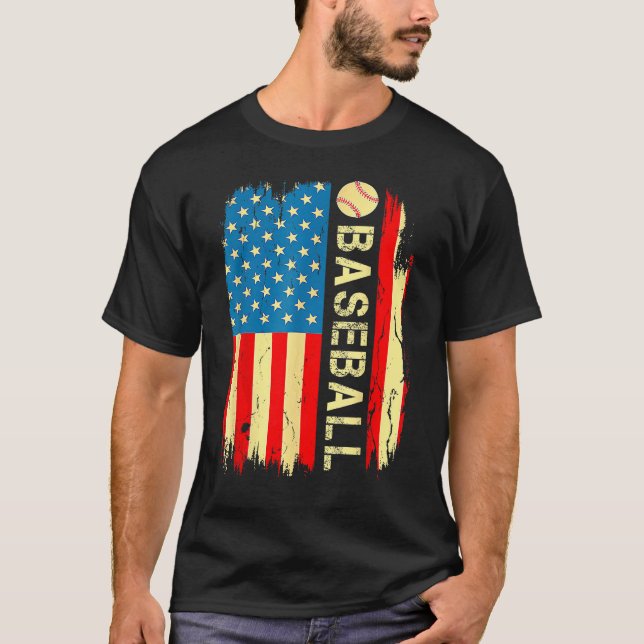 American Flag Baseball Team Gift Men Boys Dad 4th  T-Shirt (Vorderseite)