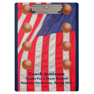 American Flag, Basketball Team Coach Danke Klemmbrett