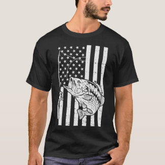 American Flag Bass Fishing Vintag Patriotic Fishe T-Shirt