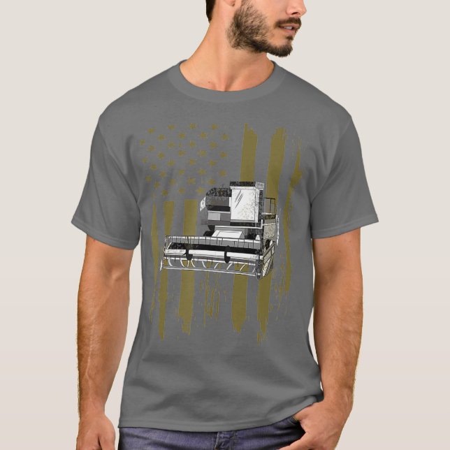 American Flag Bauer Kombinieren Traktor Distrestie T-Shirt (Vorderseite)