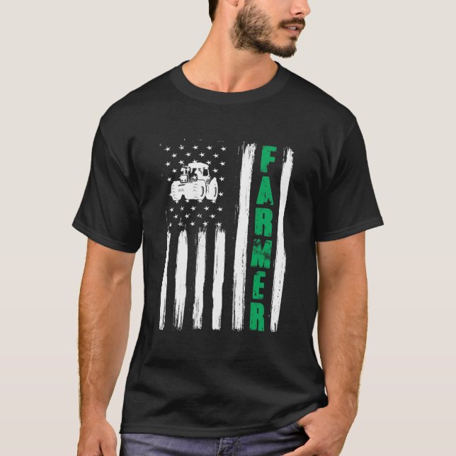 American Flag Bauer Tractor Patriotic US Proud T-Shirt (Vorderseite)