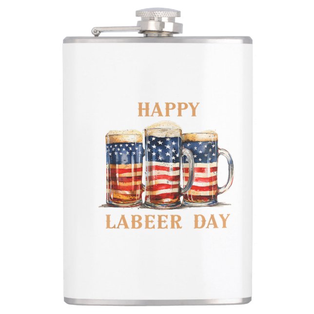 American Flag Beer Happy Labeer Day Funny Labour D Flachmann (Vorderseite)