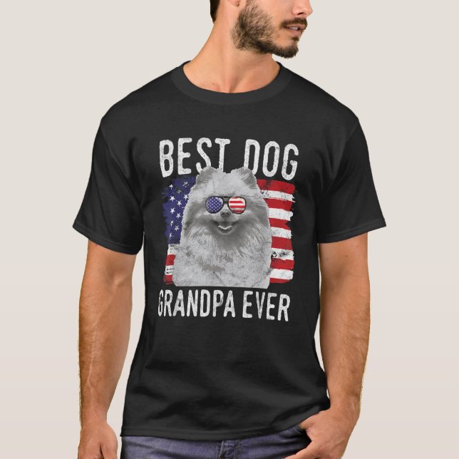 American Flag Best Dog Grandpa Ever Pomeranian USA T-Shirt (Vorderseite)